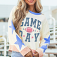 Beige GAME DAY Rugby Football Graphic Contrast Trim Pullover Sweatshirt