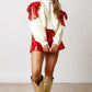 Beige Sequin Bow Decor Drop Shoulder Christmas Sweatshirt