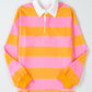 Yellow Stripe Color Block Polo Collar Sweatshirt