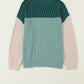 Green Color Block Long Sleeve Ribbed Loose Top