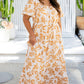 Apricot Floral Print Puff Short Sleeve Resort Plus Size Maxi Dress