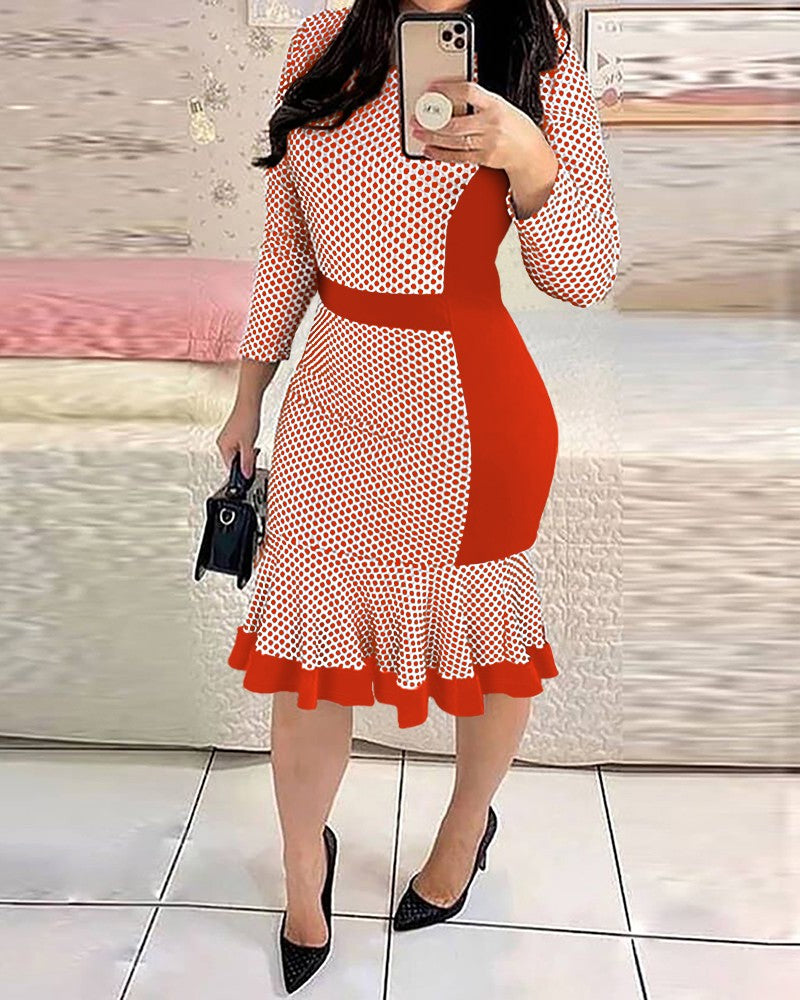 Polka Dot Print Mermaid Hem Work Dress