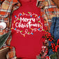 Red Merry Christmas Lights Print Crew Neck T Shirt