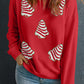 Red Playful Christmas Tree Patched Dropped Shoulder Sweatshirt