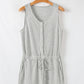 Light Grey Waffle Knit Sleeveless Buttoned Front Drawstring Waist Romper