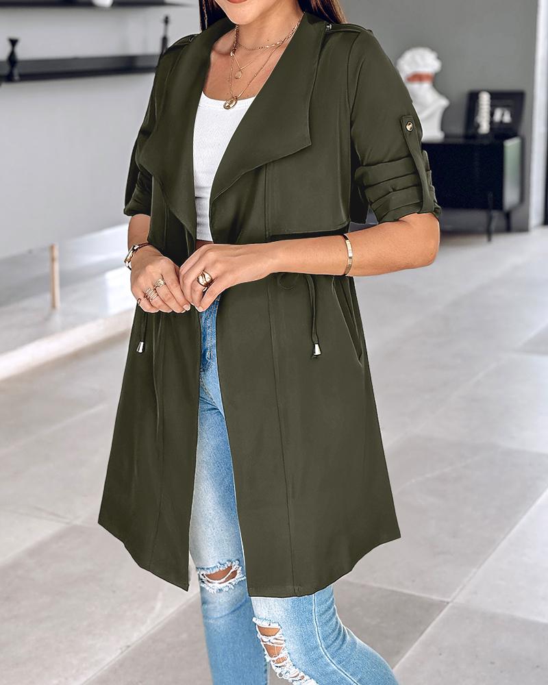 Roll Tab Sleeve Drawstring Trench Coat