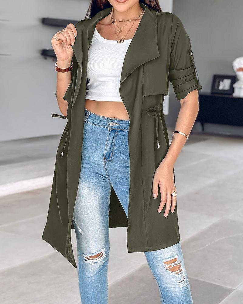 Roll Tab Sleeve Drawstring Trench Coat