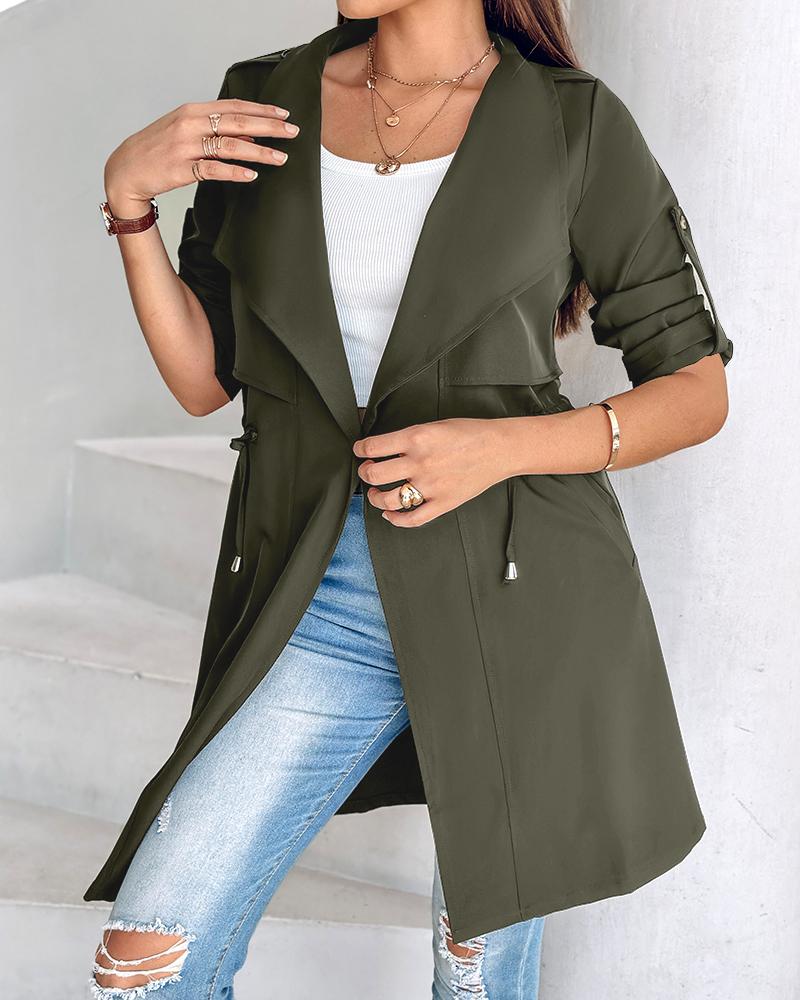 Roll Tab Sleeve Drawstring Trench Coat