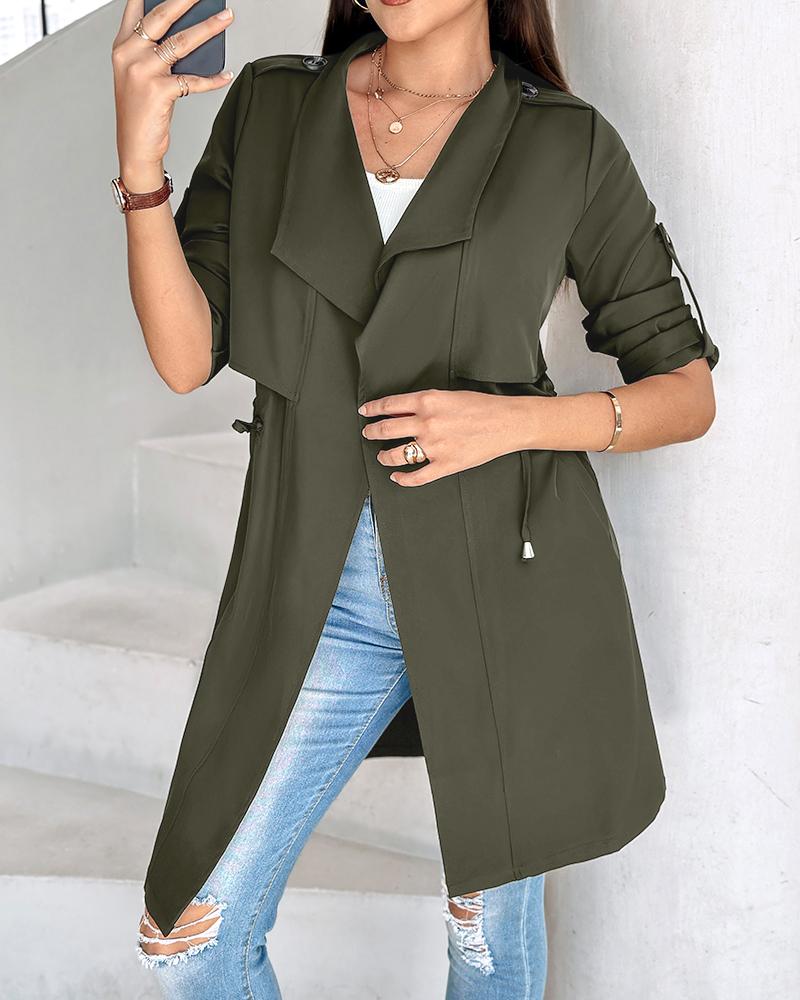 Roll Tab Sleeve Drawstring Trench Coat