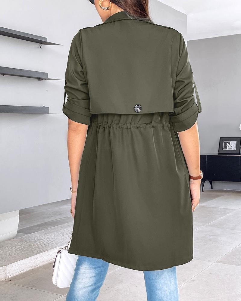 Roll Tab Sleeve Drawstring Trench Coat