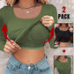 2 Piece U Neck Long Sleeve Athletic Tank Tops with Built In Bras Ribbed Design Casual Pack Top