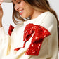 Beige Sequin Bow Decor Drop Shoulder Christmas Sweatshirt