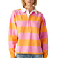 Yellow Stripe Color Block Polo Collar Sweatshirt