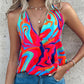 Abstract Print Halter Sleeveless Wrap Tank Top