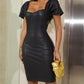 PU Leather Ruched Short Sleeve Bodycon Dress