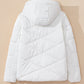 White Solid Quilted Hooded Zip Up Puffer Jackets