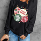 Black Floral Letter Christmas Ball Printed Crewneck Pullover Sweatshirt