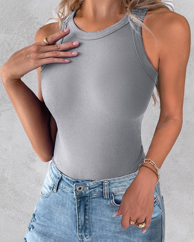 2 Pack Round Neck Thick Strap Racerback Ribbed Tank Slim Fit Tops without Bra Pads