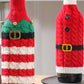 Racing Red Christmas Stripes Knitted Jingle Bell Wine Bottle Sleeve