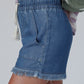 Ashleigh Blue Raw Hem Drawstring High Waist Denim Shorts with Pockets