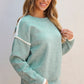 Moonlight Jade Colorblock Contrasting Edge Crewneck Sweater