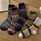 Brown Boho Checkered Pattern Soft Crew Socks Set