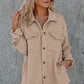 Khaki Retro Quilted Flap Pocket Button Shacket