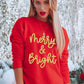 Red Merry & Bright Printed Christmas Pullover Sweatshirt