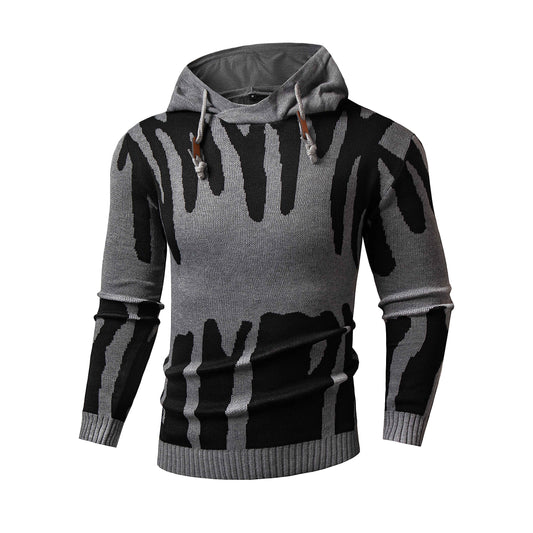 Men's gray hooded knitted sweatshirt street style autumn and winter style