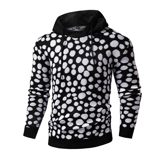 Men's hooded knitted sweatshirt geometric pattern casual autumn and winter style