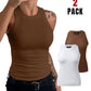 2 Pack Round Neck Thick Strap Racerback Ribbed Tank Slim Fit Tops without Bra Pads