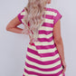 Rose Stripe Cap Sleeve Pocketed Shift T-shirt Dress