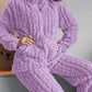 2PCS Jacquard Textured Stand Collar Zip Up Fuzzy Teddy Top & Pants Set