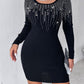 Pullover Mini Sweater Dresses Crew Neck Long Sleeve Rhinestone Decor Bodycon Dress