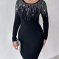 Pullover Mini Sweater Dresses Crew Neck Long Sleeve Rhinestone Decor Bodycon Dress