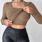 U Neck Built in Bra Long Sleeve Ribbed Top