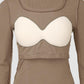 U Neck Built in Bra Long Sleeve Ribbed Top