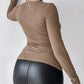 U Neck Built in Bra Long Sleeve Ribbed Top