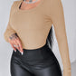 U Neck Built in Bra Long Sleeve Ribbed Top