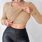 U Neck Built in Bra Long Sleeve Ribbed Top