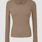 U Neck Built in Bra Long Sleeve Ribbed Top