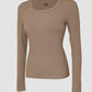 U Neck Built in Bra Long Sleeve Ribbed Top