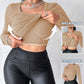 U Neck Built in Bra Long Sleeve Ribbed Top