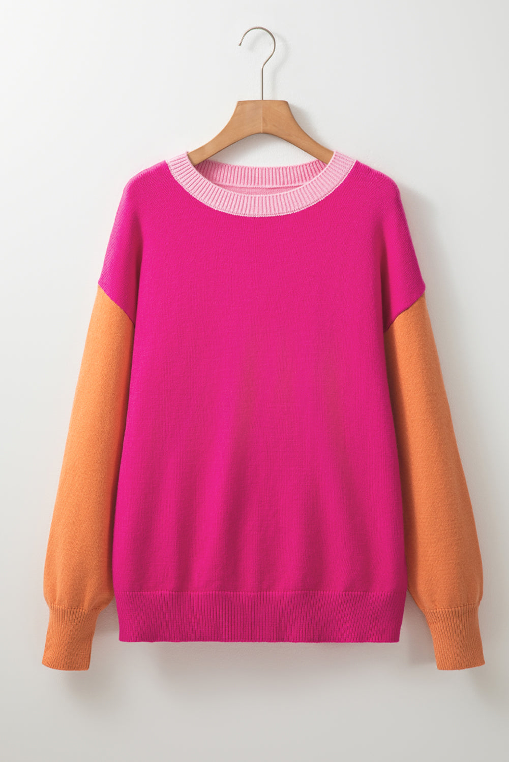 Bonbon Three Tone Contrast Round Neck Loose Sweater