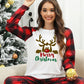 White Christmas Plaid Reindeer Graphic Long Sleeve Lounge Set