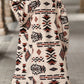 Apricot Western Aztec Printed Fleece Buttoned Front Midi Length Coat