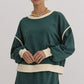 Evergreen Color Contrast Loose Pullover and Lace-up Waist Skort Set