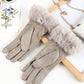 Parchment Rhombus Texture Plush Cuff Gloves