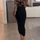 Floral Embroidery High Neck Long Sleeve Slim Fit Bodycon Sheer Mesh Midi Dress