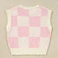 Pink Preppy Bow Detail Checkered Sweater Vest